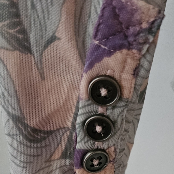 Free People Floral Button Up Ruched  Semi Sheer Lucky Shirtee XL - Picture 4 of 7